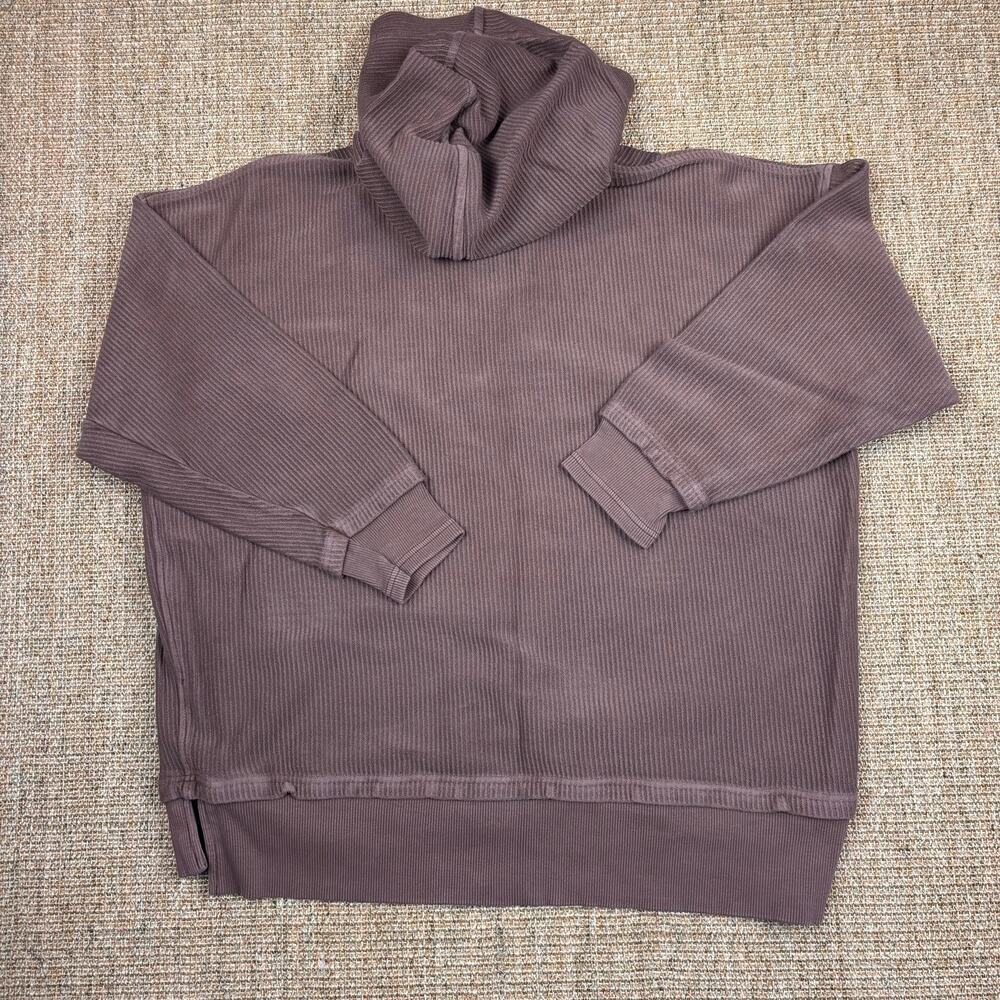 🤎 Aerie Textured Ribbed Henley Hoodie | Size M | Taupe Brown - Picture 2 of 8